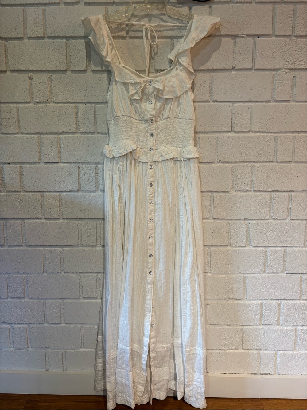 Anthropologie (Pilcro) White Ruffle-Trim Button-Front Maxi Dress Bohemian